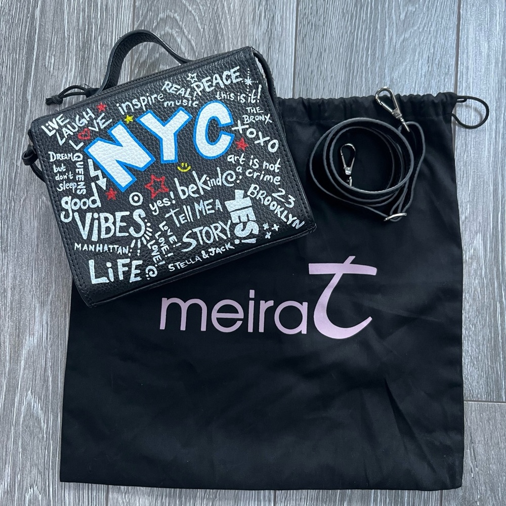 Meira T Mini Meira NYC Graffiti Bag Black Leather Crossbody Handbag